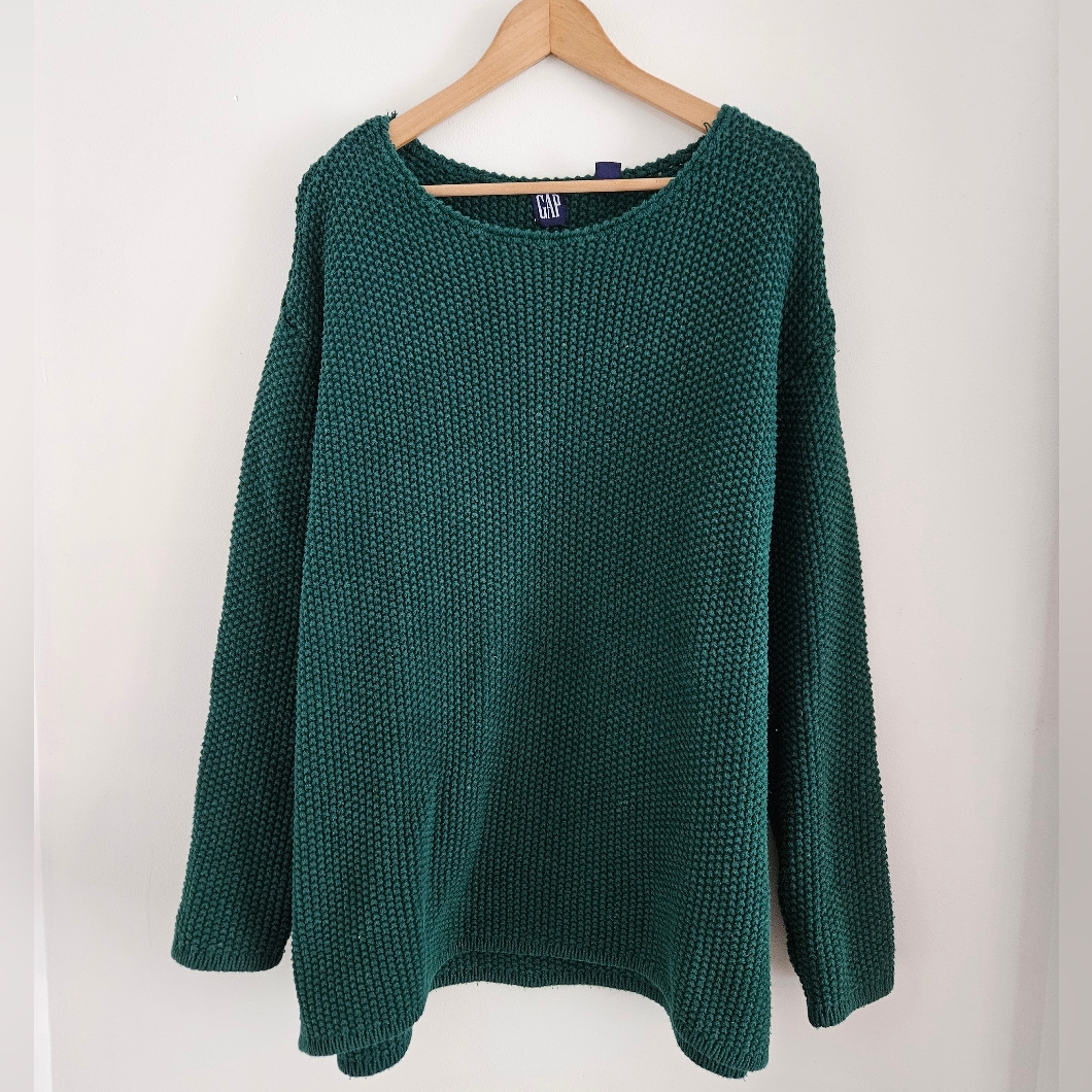Vintage Gap Moss Knit Pullover Sweater Large Oversized Fisherman 80s 90s
